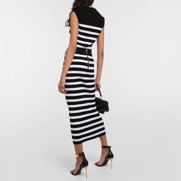 Balmain Stripe Button Detail Cotton Knit Skirt - Picture 5 of 7